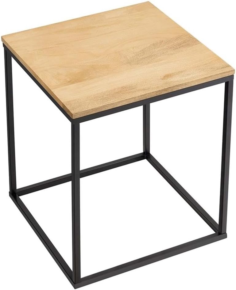 Pemberly Row Contemporary Square Wood and Metal Side Table, Solid Mango Wood Top, Powder-Coated Metal Frame, Oak Finish, 16.1 x 16.1 x 18.5 in, Non-Marking Floor Glides, Modern Accent Table for