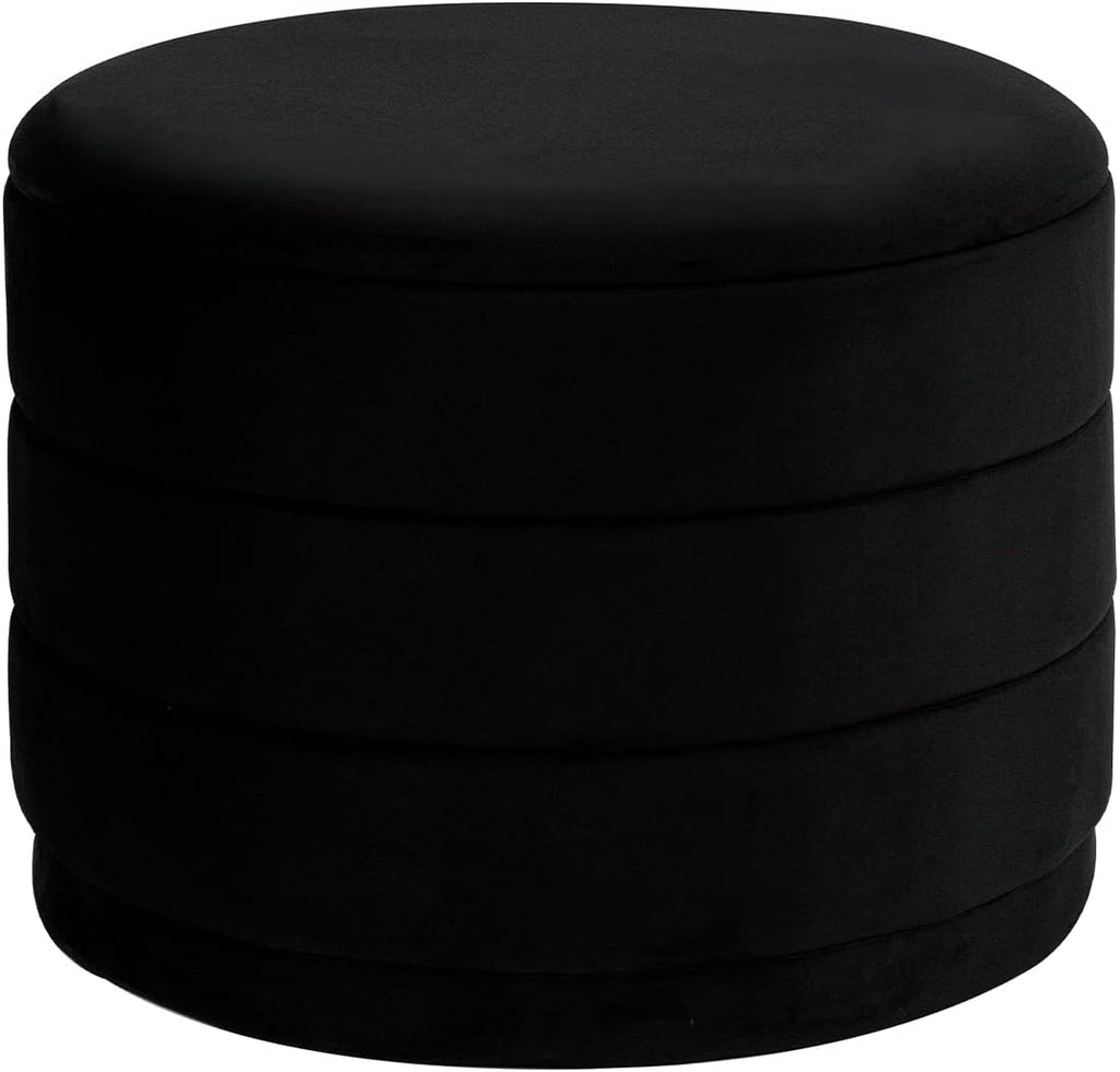 23" Round Velvet Storage Ottoman with Tray | Upholstered Folding Foot Rest Vanity Stool, Multifunctional Coffee Table for Living Room Bedroom Dorm
