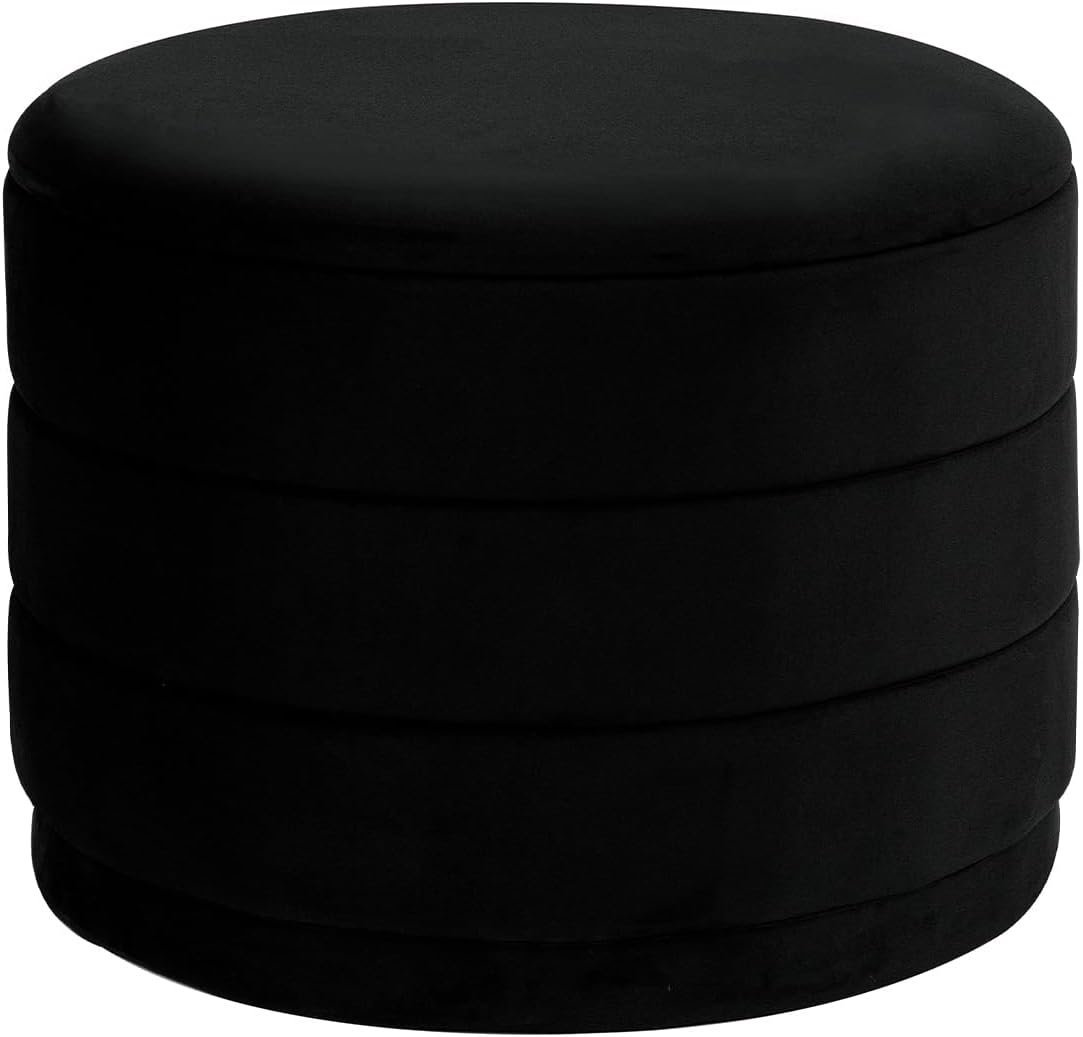 23" Round Velvet Storage Ottoman with Tray | Upholstered Folding Foot Rest Vanity Stool, Multifunctional Coffee Table for Living Room Bedroom Dorm