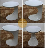 Telephone Table, C-Shaped Round Side Table,Sofa Side Table,Telephone Table/Bedside Table,Fiberglass Coffee Table(Color:White,Size:17.7114.9617.71in)