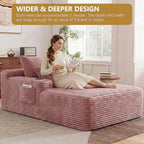 65" Oversized Chaise Lounge Chair Indoor, Chaise Lounge Chair with Cup Holders Side Pockets 3 Pillows, Cloud Corduroy Chaise Sofa Bed Sleeper Couches for Living Room No Assembly Require,Pink