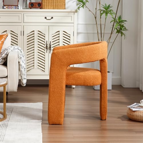 HNY Modern Sherpa Barrel Single Dining Chair, Orange | Upholstered Accent Armchair With 18.5" Wide Seat No Assembly Required For Living Room Bedroom Vanity Small Spaces