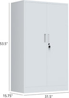 iJINGUR Metal Storage Cabinet with Locking Doors and Adjustable Shelves, 53.5-Inch Tall Lockable Storage Cabinets for Home Office Garage Kitchen Pantry (White)
