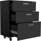 3 Drawers Storage Cabinet with Casters Lions Office, Black Wengue Finish