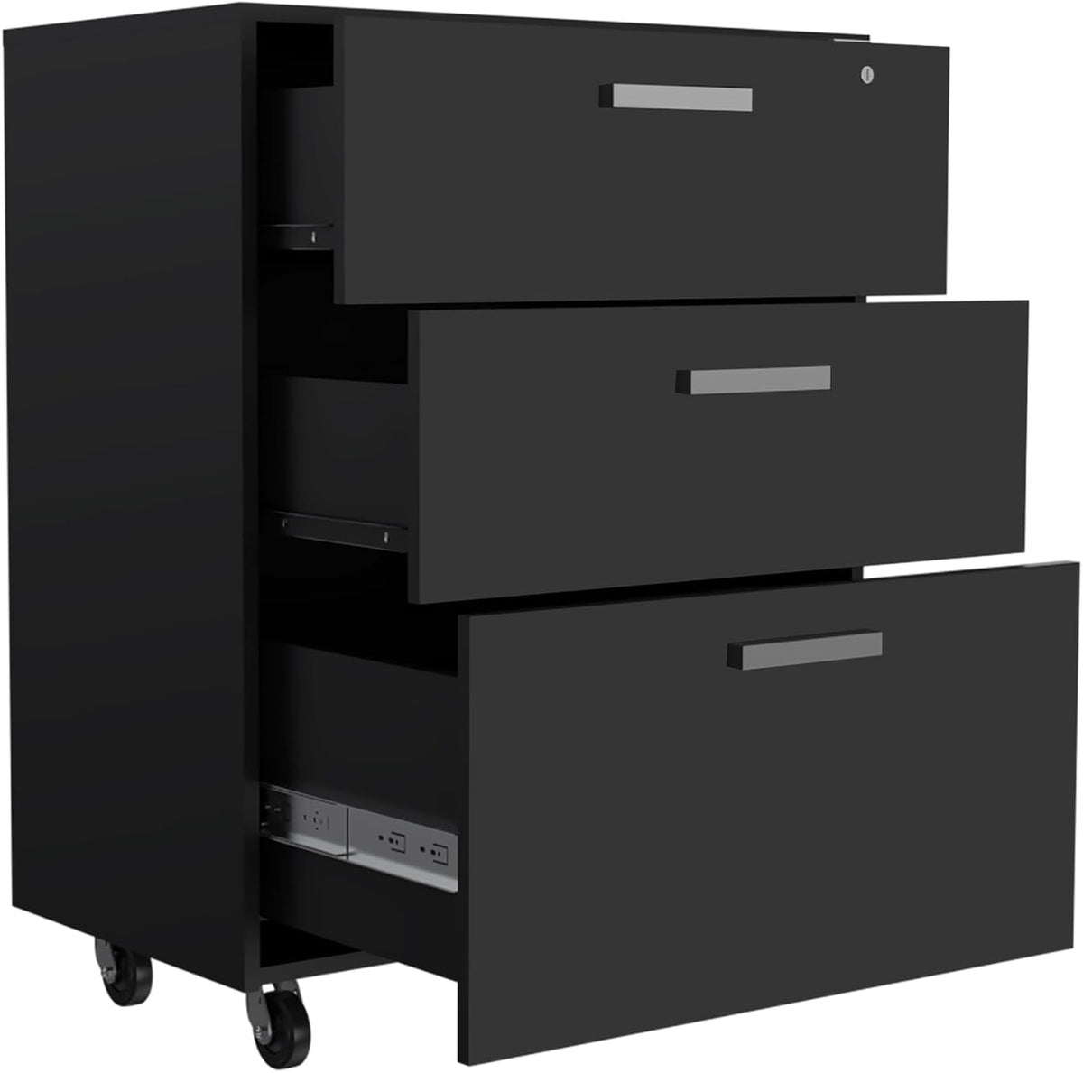 3 Drawers Storage Cabinet with Casters Lions Office, Black Wengue Finish