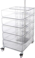 End Table with Storage and Wheels Plastic Side Cabinet Storage Cart Bedside Table Side Tables for Living Room Kitchen Long-Lasting(Clear)