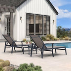 PURPLE LEAF Outdoor Chaise Lounge Chairs Set of 2 Aluminum Frame, Taupe | Textilene quick dry & durable, Powder coat for anti-rust, Armrests added comfort, Built-in Side Table, 5 Adjustable position