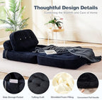 Folding Futon Sleeper Sofa Bed Chair, No Assembly, Black 3 | Dual-layer flannel corduroy| Anti-collapse foam| Pillow and blanket included| Side pockets| Ergonomic for lounging