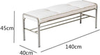 Modern Stainless Steel Long Bench with White Leather Cushion Home-use Soft-Padded Shoe Changing Stool Entryway(Medium)