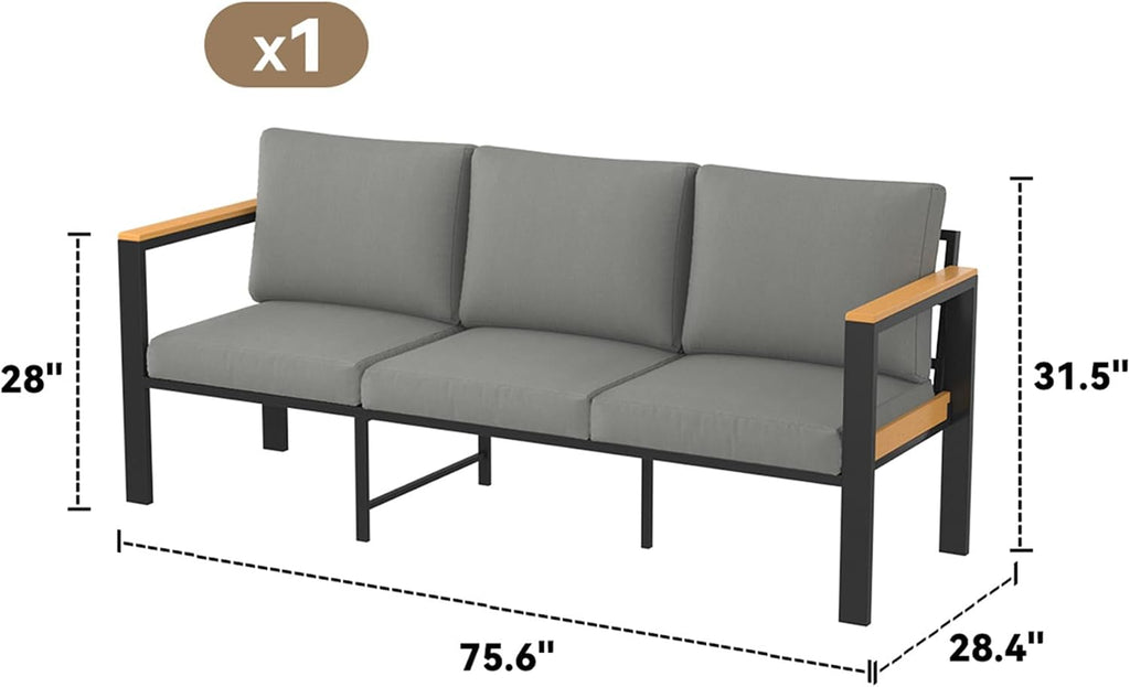 HOMREST Aluminum Patio Furniture Set, Heavy Duty Metal Outdoor Bench for 3 Person, 3-Seat All-Weather Metal Outdoor Patio Furniture with Cushions, (Dark Grey)