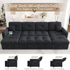 107'' LED U-Shaped Sectional Couch for Living Room, Sleeper Sofa Bed, Black | Comfy Chenille Cloud Couch, Pull Out Bed, Storage Chaise, 5-level Adjustable Backrest, USB Charging, 2 Pillow,1100LB Capacity