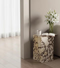 Natural Calacatta Viola Marble Side Table, 11.8" Square End Table for Living Room and Bedroom, Luxury Real Stone Nightstand, Heavy Duty Small Coffee Table, No Assembly Required, 19.6" Height