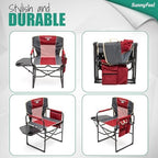 SUNNYFEEL Oversized Camping Chair Portable Directors Chairs with Side Table | Heavy Duty Folding Lawn Chair for Adults 300LBS with Compact Size, Breathable Mesh, Pocket & Carry Bag for Outdoor, Lawn, RV