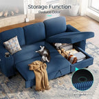 LINSY HOME Sectional Couches for Living Room, 81" L Shape 3 Seats, Blue | Sleeper sofa with pull out couch bed, corduroy couch with storage
