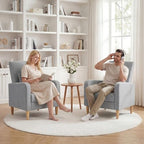 COLAMY Mid-Century Modern Upholstered Accent Chair with Back Pillow & Solid Wood Legs, Fabric Cozy Armchair for Living Room, Bedroom, Reading Nook, Apartment & Small Spaces, Lightgrey