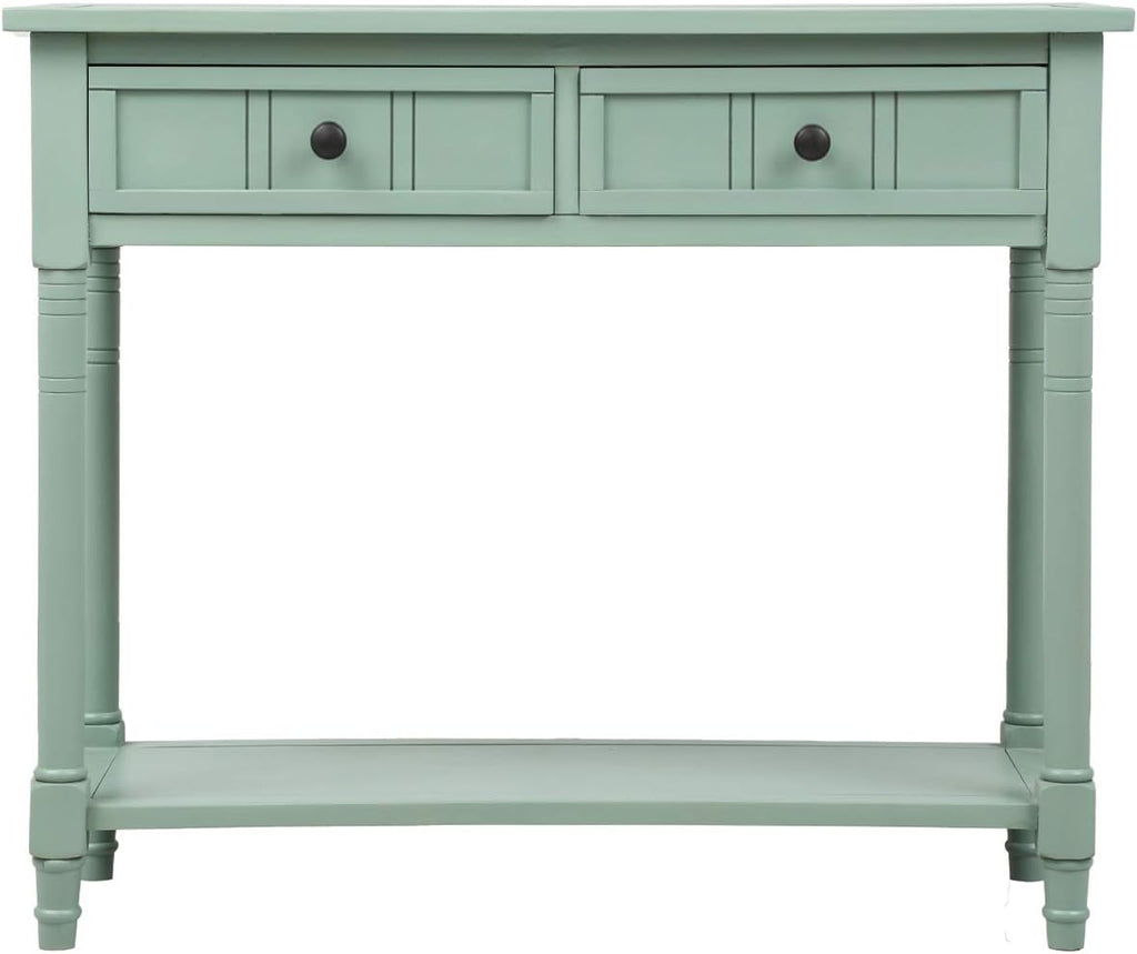 Knocbel Antique Entry Console Table with Drawers & Bottom Open Shelf, Wood Sofa Tables for Entryway Hallway Living Room, 35.43" W x 13.8" D x 30.25" H, Retro Blue