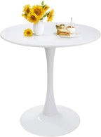 27.5" Tulip Round Dining Table with Metal Pedestal White | Mid-Century Modern Circle Table for 2-4 People for Small Kitchen Living Room, Cafe, Bistro