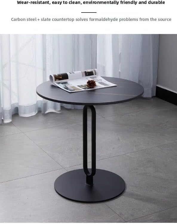 Elegant Round Side Table with Slate Top and Carbon Steel Base - Perfect for Living Rooms, Balconies, and Bedrooms (Diameter 40CM [Black Gold + Black Rack])