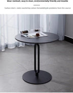 Elegant Round Side Table with Slate Top and Carbon Steel Base - Perfect for Living Rooms, Balconies, and Bedrooms (Diameter 40CM [Black Gold + Black Rack])