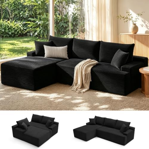 Mangodan Cloud Sectional Sofa, Couch for Living Room, Black | L Shaped Modular, Left Facing Chaise, Deep Seat & Back Support, Kid & Pet Friendly, Fits Apartment and Living Room