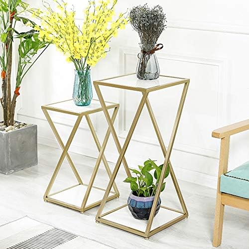 Telephone Table, Sofa Side Table Living Room 2 Tier Square Marble Display Stand Telephone Table Flower Stand Bedroom Bedside Table Storage Shelf(White