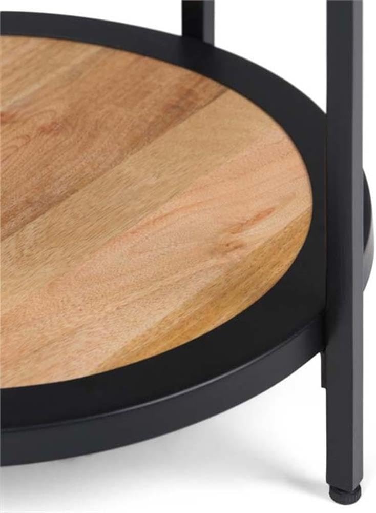Industrial Round Side Table, 18" W x 24" H, Mango Hardwood and Metal Frame, Natural Finish, Open Bottom Shelf, Multipurpose Accent Table for Living Room, Bedroom, or Office