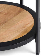 Industrial Round Side Table, 18" W x 24" H, Mango Hardwood and Metal Frame, Natural Finish, Open Bottom Shelf, Multipurpose Accent Table for Living Room, Bedroom, or Office