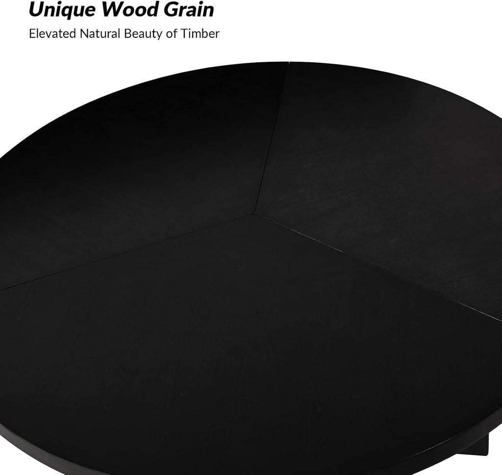 HULALA HOME 54 inch Round Dining Table for 6 People，Mid-Century Modern Solid Wood Circle Dinner Tables for Small Spaces Dining Room Living Room Kitchen, Black