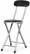 J&V TEXTILES Cushioned Padded Folding Stool with Back | Space-Saving Design, Folds Flat, Padded Backrest, Round Padded Seat, 2.8" Folded Thickness