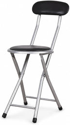 J&V TEXTILES Cushioned Padded Folding Stool with Back | Space-Saving Design, Folds Flat, Padded Backrest, Round Padded Seat, 2.8" Folded Thickness