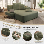 60.2" Oversized Chaise Lounge Chair, Corduroy Cloud Couch, Deep Seat Convertible Sofa Bed with 3 Pillows, Wide Armrests, Side Pocket, No Assembly (Green)