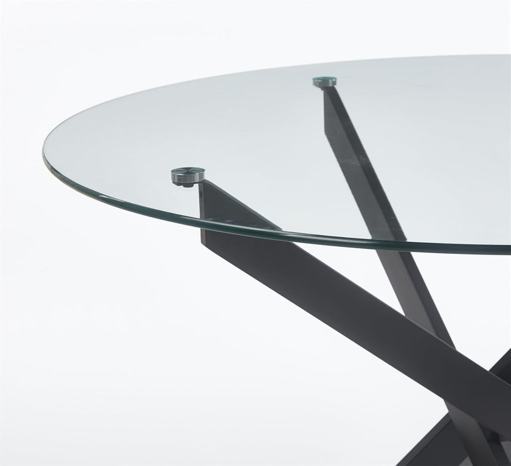 Henf 47.24" Round Dining Table with Black Metal Legs, Glass Kitchen Table for 4-6 People, Round Glass Dining Room Table for Small Space, Easy Assembly Circular Side Desk
