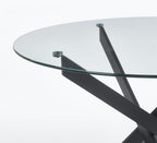Henf 47.24" Round Dining Table with Black Metal Legs, Glass Kitchen Table for 4-6 People, Round Glass Dining Room Table for Small Space, Easy Assembly Circular Side Desk