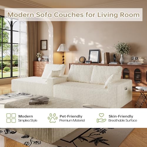108" Modular Sectional Cloud Cream Couch for Living Room Deep Seat L Shapes Couch with Oversized Chaise Lounge, Comfy Memory Foam Flannel Fabric Sofa for Bedroom Apartment