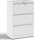 3 Drawer Metal Lateral File Cabinet with Lock,White Filing Cabinet | Heavy Duty Large Steel Storage Cabinets Home Office Wide Cabinets for Legal/Letter Size File,Assembly Required