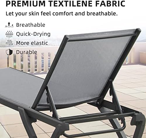 Domi Pool Lounge Chairs, Aluminum Patio Chaise Lounge with Side Table, 5 Position Adjustable Backrest and Wheels, All Weather Outdoor Lounge Chairs for Beach, Yard, Balcony, Poolside, Gray