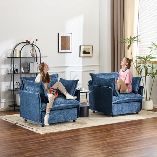 VINGLI 34" Width Oversized Accent Chairs Set of 2, Navy Sofa Reading Chair Upholstered Armchair Soft Chenille Fabric Living Room Chairs Sofa for Bedroom, Home Office, Play Room