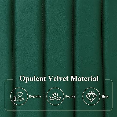 Allewie King Bed Frame, Velvet Upholstered Platform Bed with Adjustable Vertical Channel Tufted Headboard, Mattress Foundation with Strong Wooden Slats, Box Spring Optional, Easy Assembly, Green