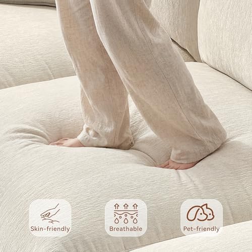 Ihanherry Cloud Sectional Couches for Living Room, 110" Large Modular Sectional Sofa with Wide Deep Seat, L Shaped Couch with Throw Pillow and Storage Ottoman, Beige