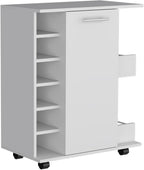 Kitchen Island Wynne with Storage and Cabinet, White/Macadamia Finish | Includes push-to-open cabinet door and open shelves for organized storage