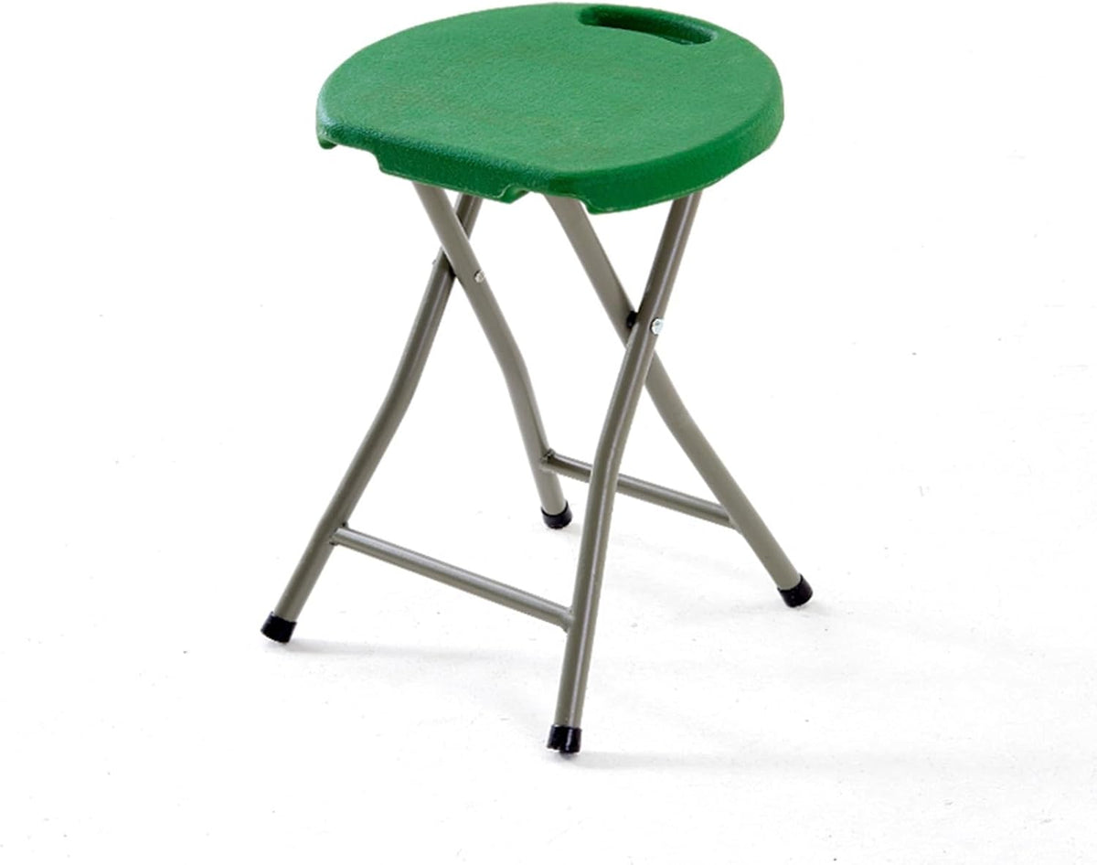 18 Inch Portable Folding Stool with Handle，Round Plastic Fold Stool Chair with 500lbs Capacity for Indoor Outdoor, Dorm, Kitchen(Green)