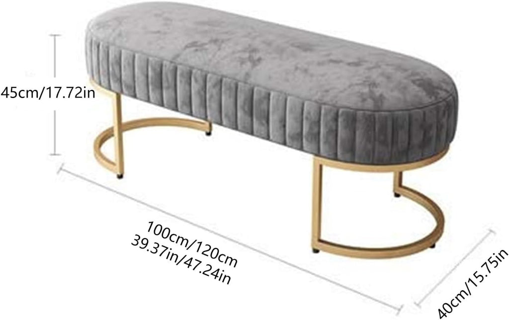 Modern Elegant Velvet Entryway Bench, Upholstered Tufted Bedroom End of Bed Ottoman with Gold Legs, for Living Room Foyer Entryway(Blue,120 * 40 * 45cm)