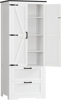 TEENFON 66.1" H Storage Cabinet with 2 Drawers, Farmhouse Kitchen Pantry Cabinet with 2 Doors & Adjustable Shelf, Bathroom Cabinet, for Living Room, Kitchen, Bathroom, White