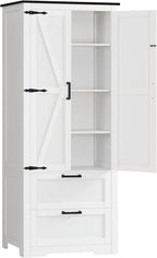 TEENFON 66.1" H Storage Cabinet with 2 Drawers, Farmhouse Kitchen Pantry Cabinet with 2 Doors & Adjustable Shelf, Bathroom Cabinet, for Living Room, Kitchen, Bathroom, White