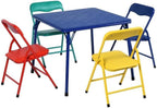 Pemberly Row Kids' Table Chair Set, Multicolor, 4-Piece Set, Includes Yellow, Pink, Blue, Green Chairs, Foldable Sturdy Table, Child-Safe Materials, Lightweight Design, Ideal for Ages 3-8