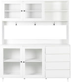 63" W Large Kitchen Hutch Cabinet, Freestanding Pantry Cupboard with 4 Doors, 4 Drawers & Microwave Shelf,for Kitchen Dining Room Bedroom (White#L)