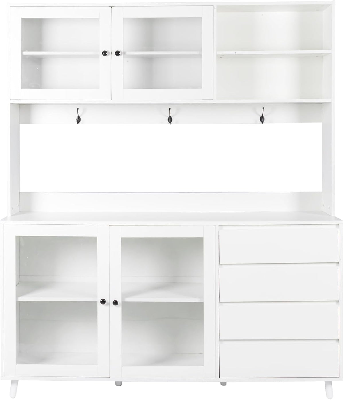 63" W Large Kitchen Hutch Cabinet, Freestanding Pantry Cupboard with 4 Doors, 4 Drawers & Microwave Shelf,for Kitchen Dining Room Bedroom (White#L)
