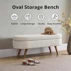 43.5" Ottoman with Storage, Storage Ottoman Bench with Safety Hinge, Linen End of Bed Bench, Upholstered Entryway Bench for Bedroom, Living Room & Window, Holds up to 330 lb, Beige