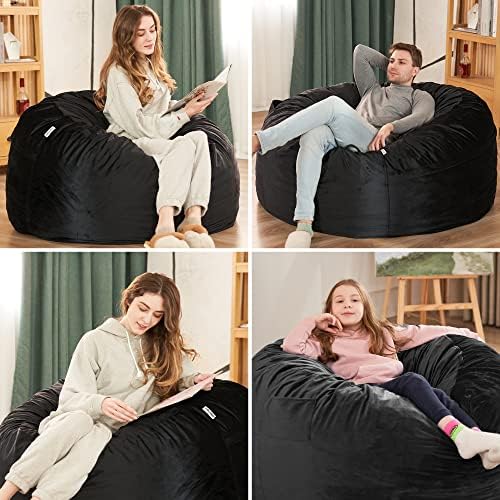 HABUTWAY Bean Bag Chair 3Ft Luxurious Velvet Ultra Soft Fur with High Rebound Memory Foam Bean Bag Chairs for Adults Plush Lazy Sofa with Fluffy Sponge 3' (Black New)