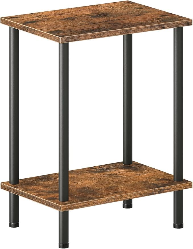 SUYU 2-Tier End Table, Small Side Table, for Couch, Sofa Table with Metal Frame for Living Room, Bedroom, Bedside, Rustic Brown SBZ001